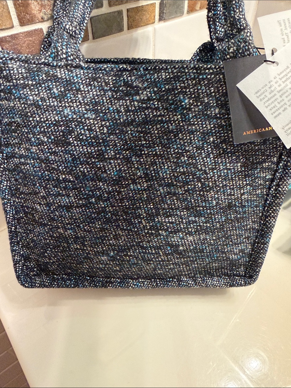 America & Beyond Beaded Floral Tote Bag in Dark Blue - Picture 5 of 7